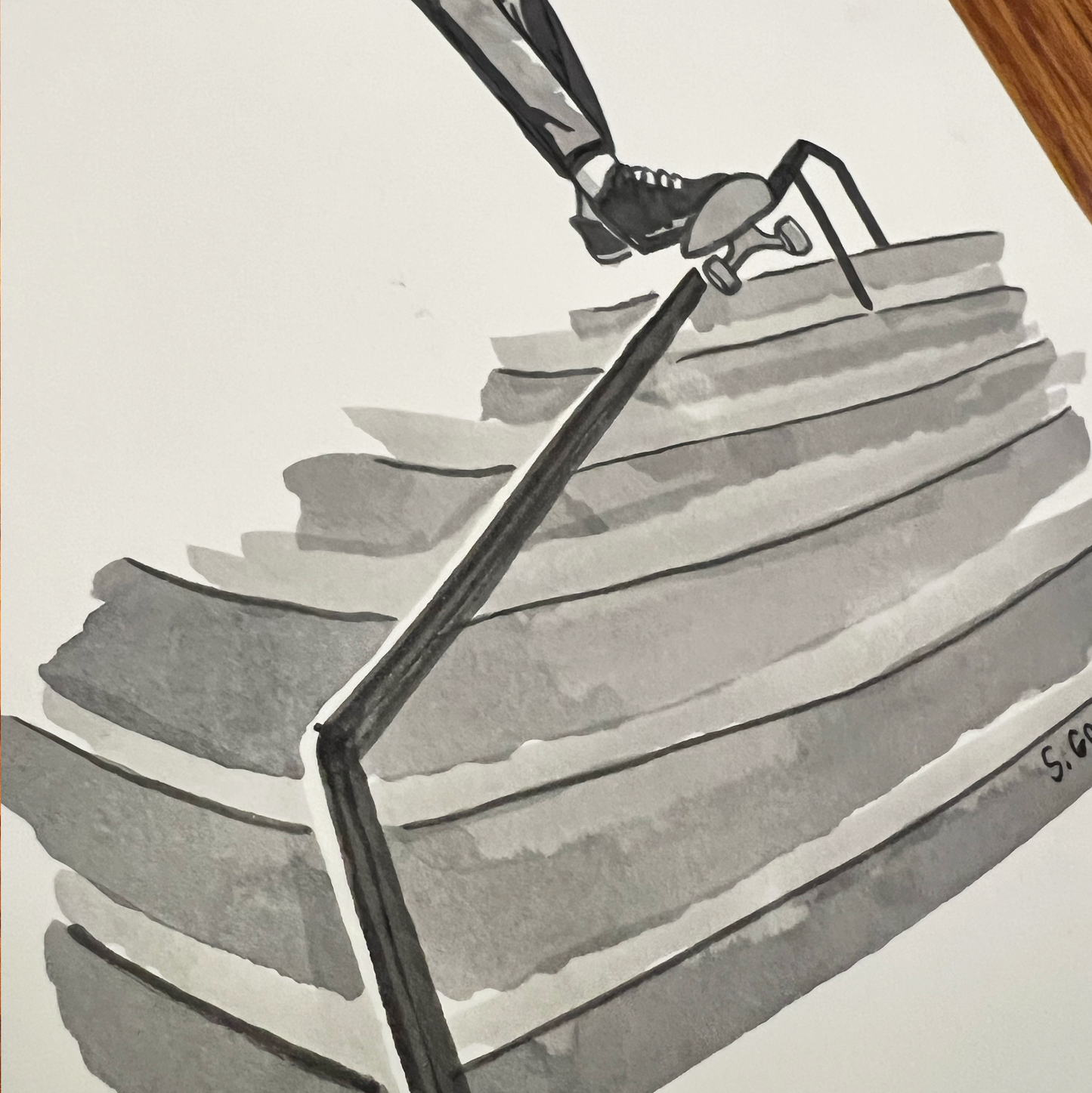 Skateboarder original ink painting