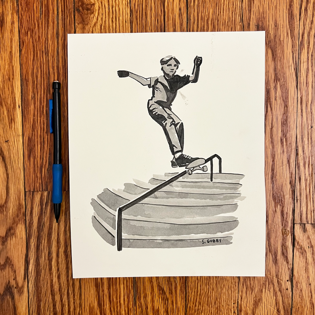 Skateboarder original ink painting