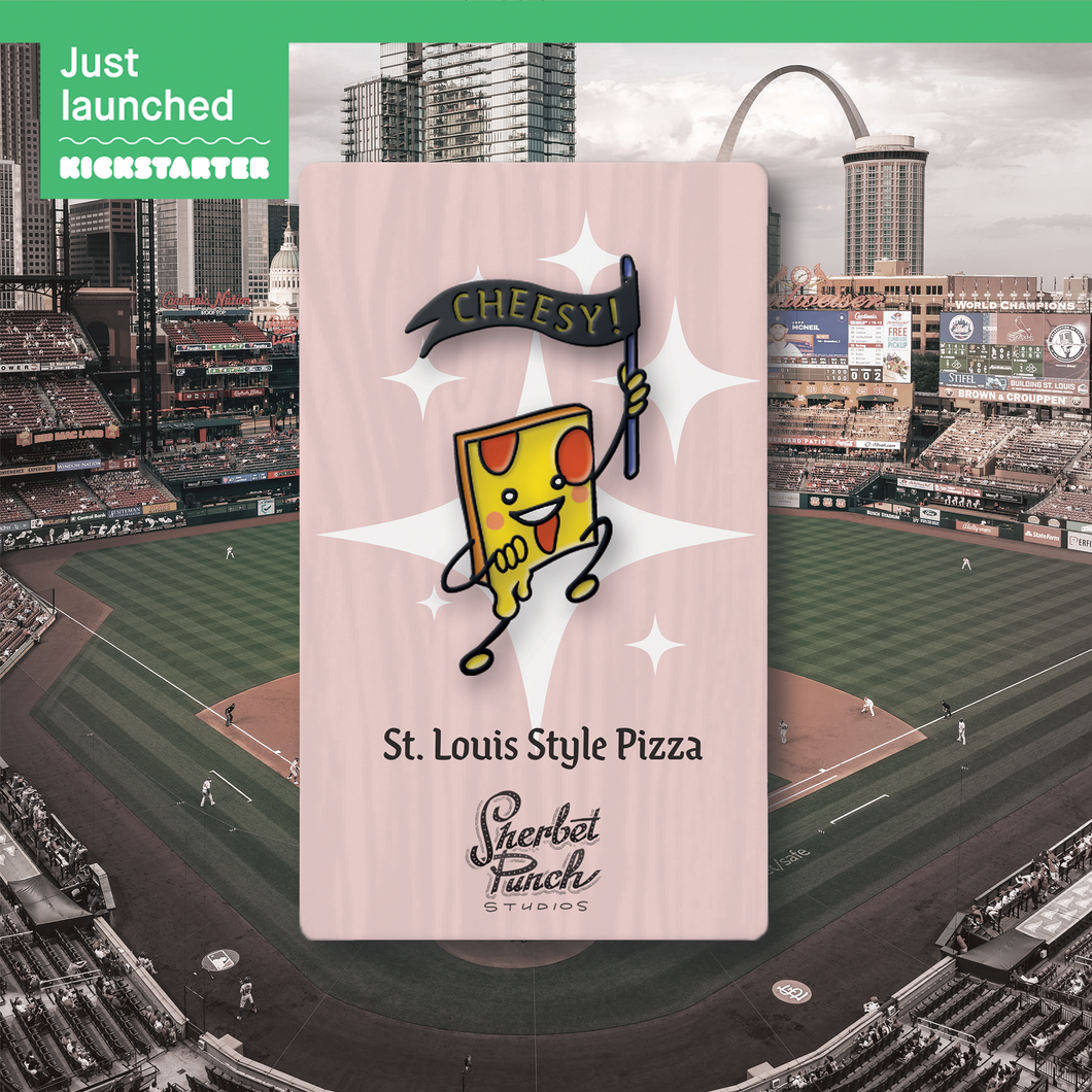St. Louis Style Pizza Retro Character Enamel Pin